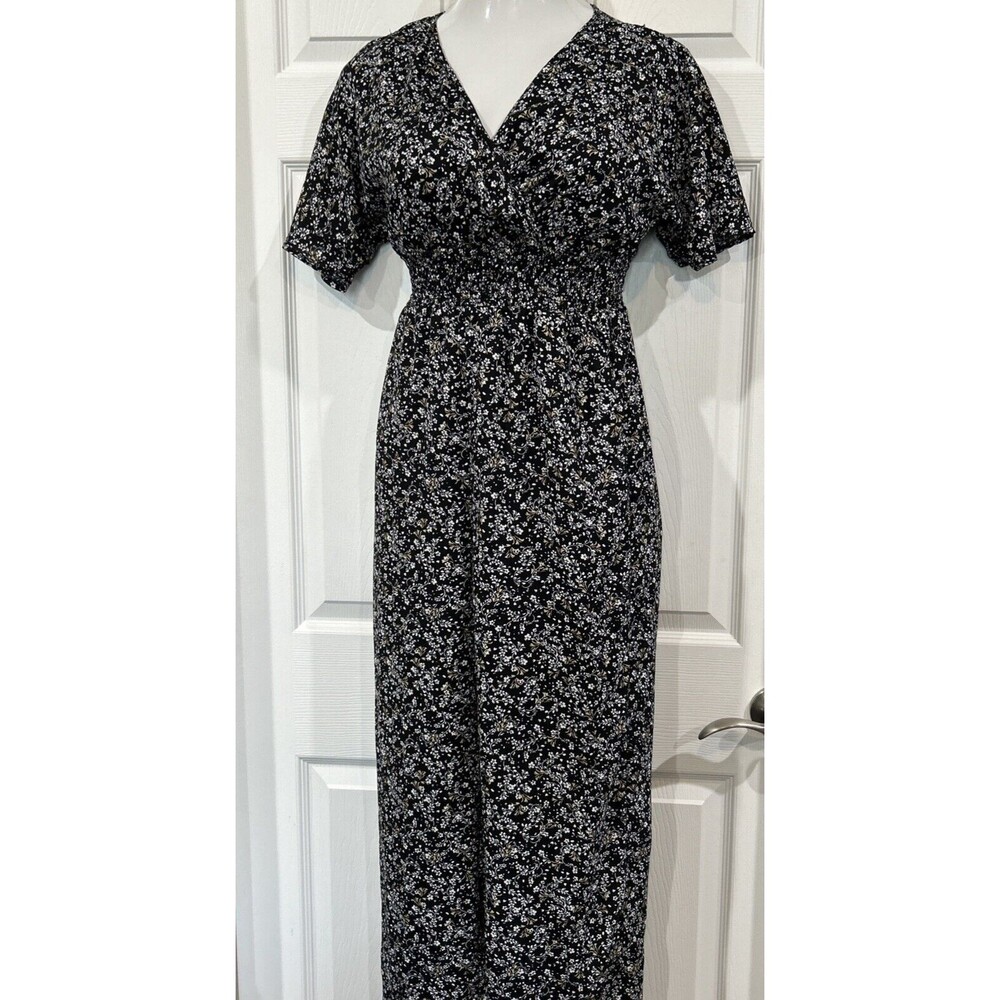 Japna Women's S Boho Black Mini Floral Leg Jumpsuit Crepe Polyester Lightweight